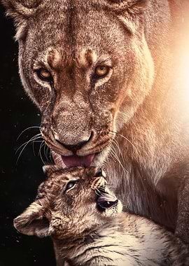 mum lioness with lion son