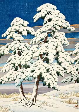 Ukiyo e Pines in Snow
