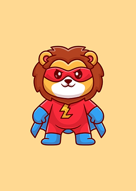 Cute lion super hero
