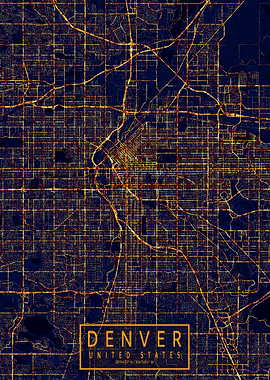 Denver Map City At Night
