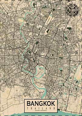 Bangkok City Map Vintage