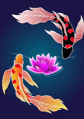 koi fish and waterlily
