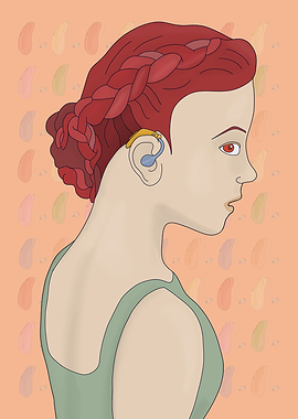 Girl using a hearing aid