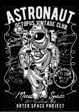 Astronaus octopus vintage