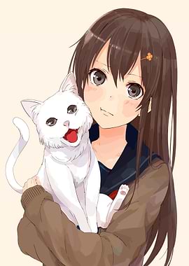 Anime Girl with Cat