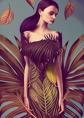 Woman in Monstera Leaves