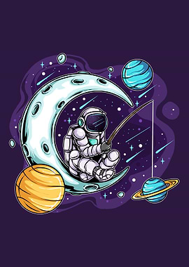 astronaut fishing moon