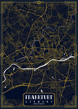 Frankfurt City Map Gold