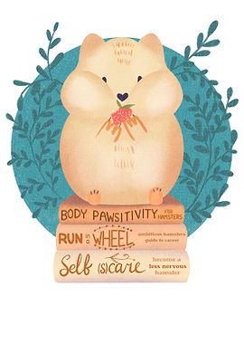 Hamster on funny book pile