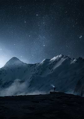 Snowy Mountain at Night