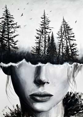 Forest girl abstract art