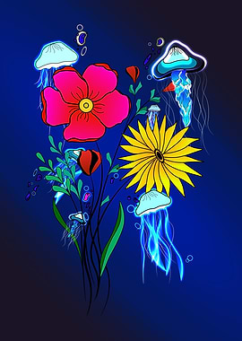Jellyfish and flowers