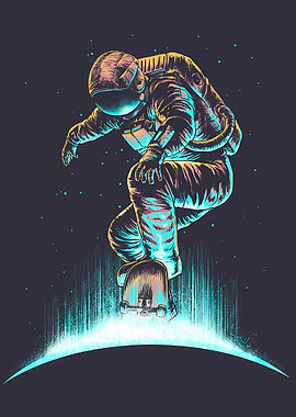 Astronaut Play Skateboard