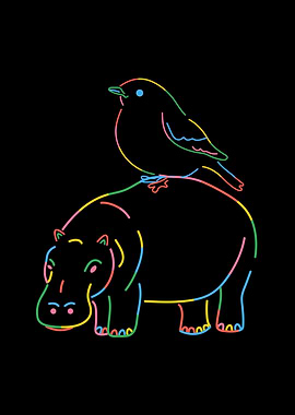 Bird with hippopotamus