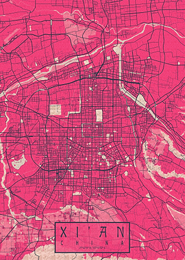 Xian City Map Blossom