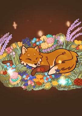Fox On A Bed Of Flowers