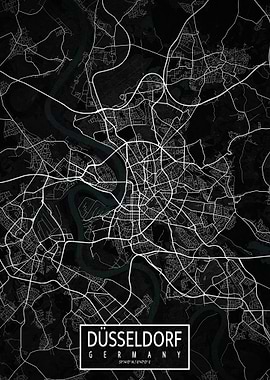 Dusseldorf City Map Dark