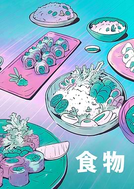 Vaporwave Asian food