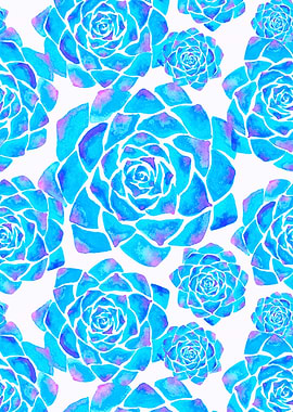 Blue watercolor succulents