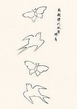Ukiyo e Bird Butterfly