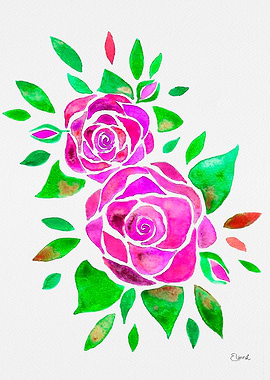 Vibrant watercolor roses