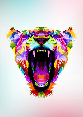 Rainbow Angry Lion Head