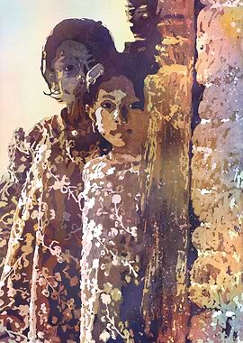 Girls at temple Nepal art