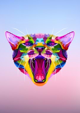 Rainbow Angry Cat Head