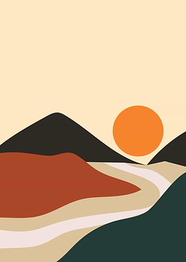 Mountains with river sun