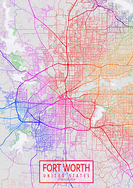 Fort Worth Map Colorful