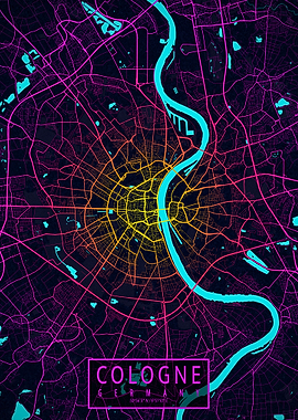 Cologne City Map Neon