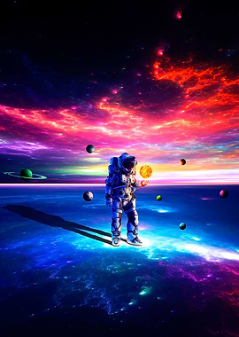 Giant Astronaut and Planet