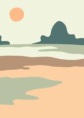 Sun river landscape hills