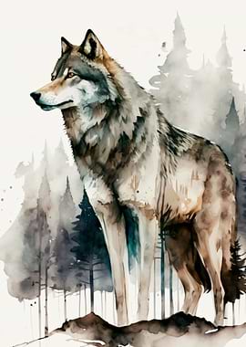 Mountain Wolf Watercolor