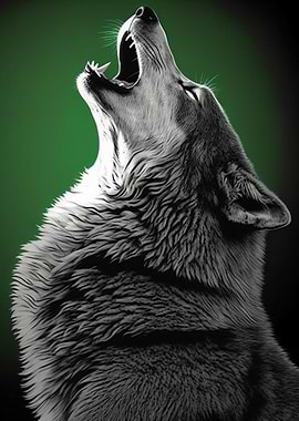 Howling Grey Wolf Green