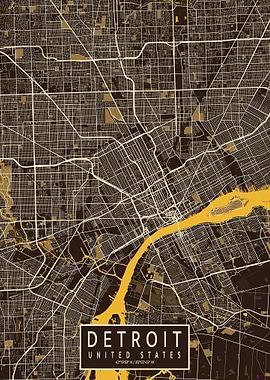 Detroit City Map Pastel