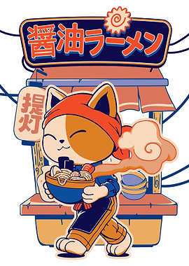 Cat eat Ramen Japan Food