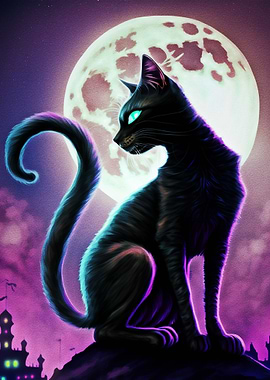black cat and moon