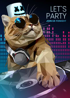 cute cat dj lowpoly art