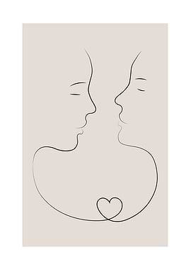 Couple Love Line Art Kiss