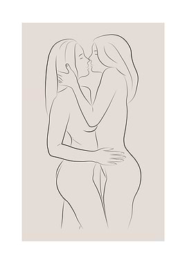 Kissing Girls Line Art