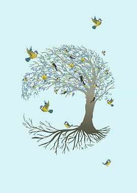 Tree of life bluetit birds