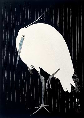 Ukiyo e Heron in the Rain