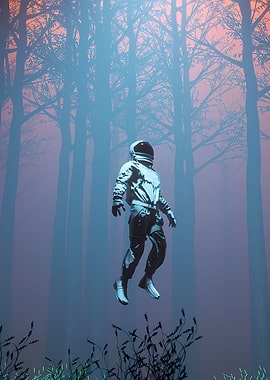 Astronaut Flying In Forest