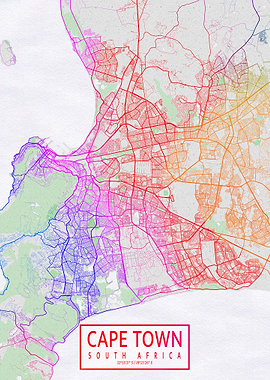 Cape Town Map Colorful