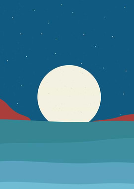 Midnight Moon with stars