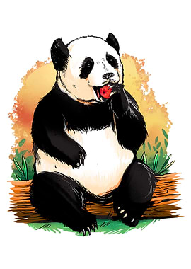 Panda Bear eating Apple