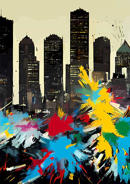 Grunge Boston Skyline