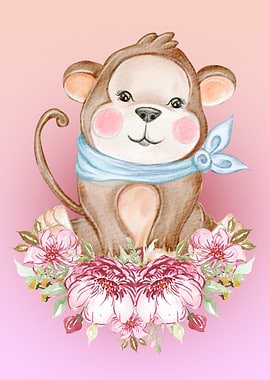 water color baby monkey