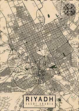 Riyadh City Map Vintage